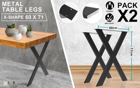 2 Set 60 X 71Cm Black Coffee Dining Table Legs Bench X-Shape Diy Steel Metal Industrial