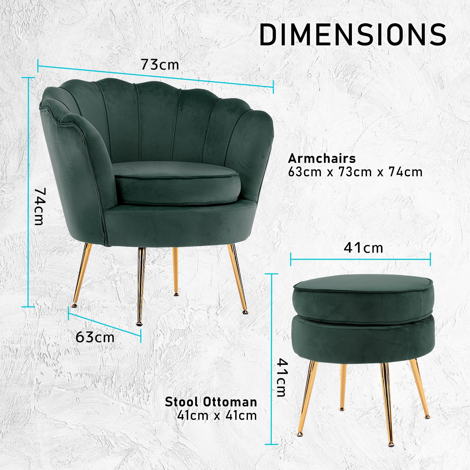 Velvet Armchair Green Accent 63x73x74cm