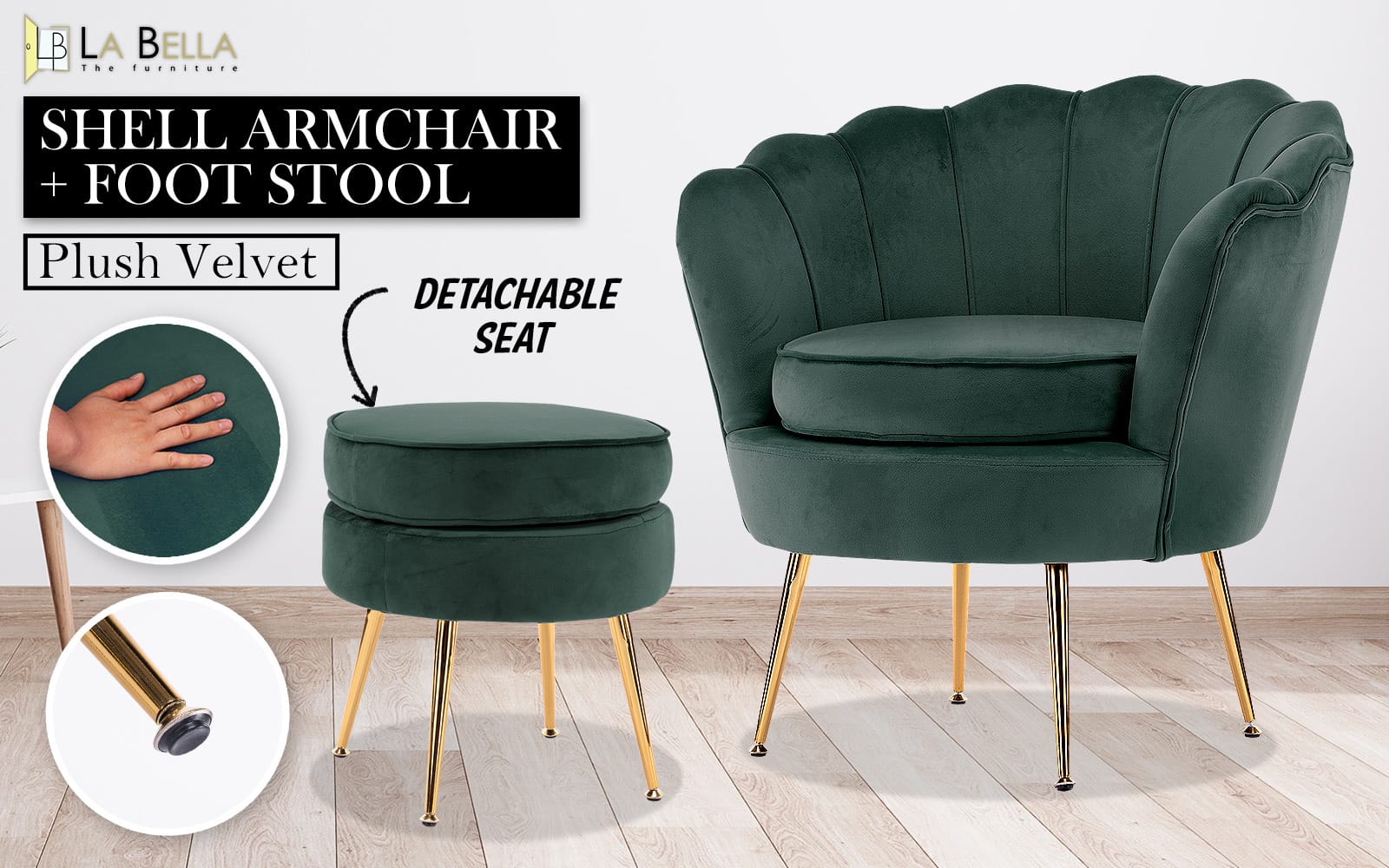 Velvet Armchair Green Accent 63x73x74cm