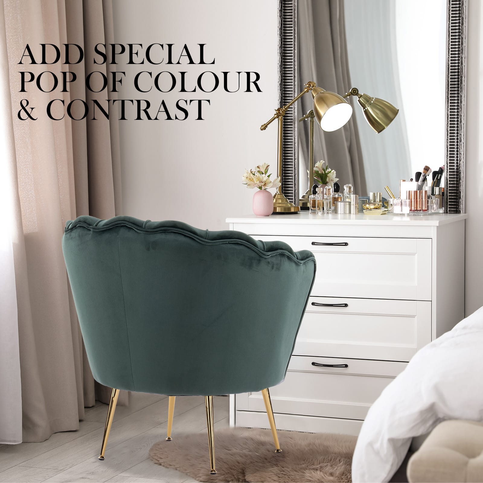 Velvet Armchair Green Accent 63x73x74cm