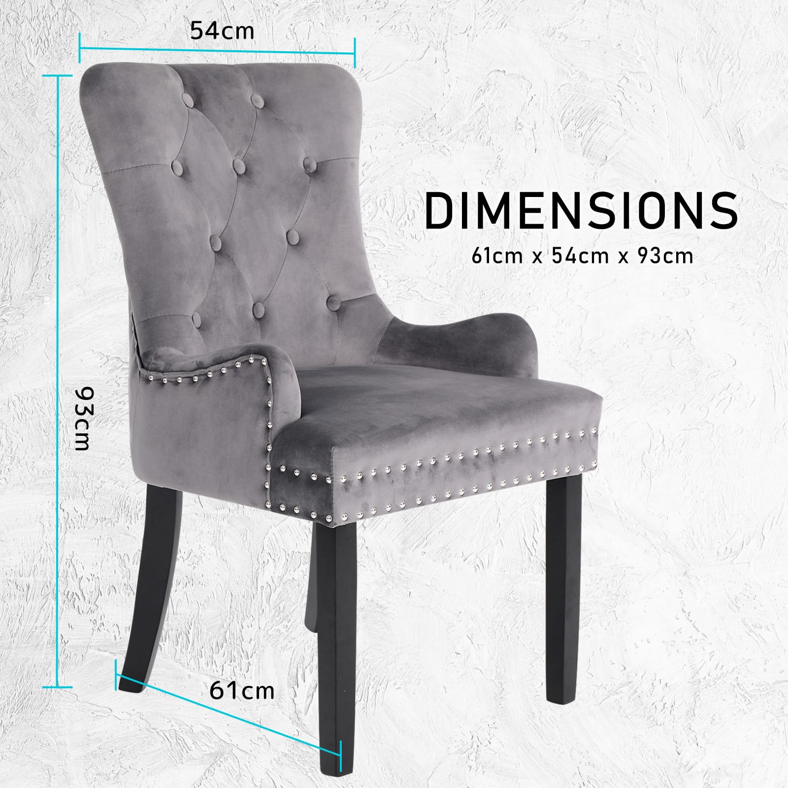 French Provincial Velvet Chair Grey 61x54x93cm