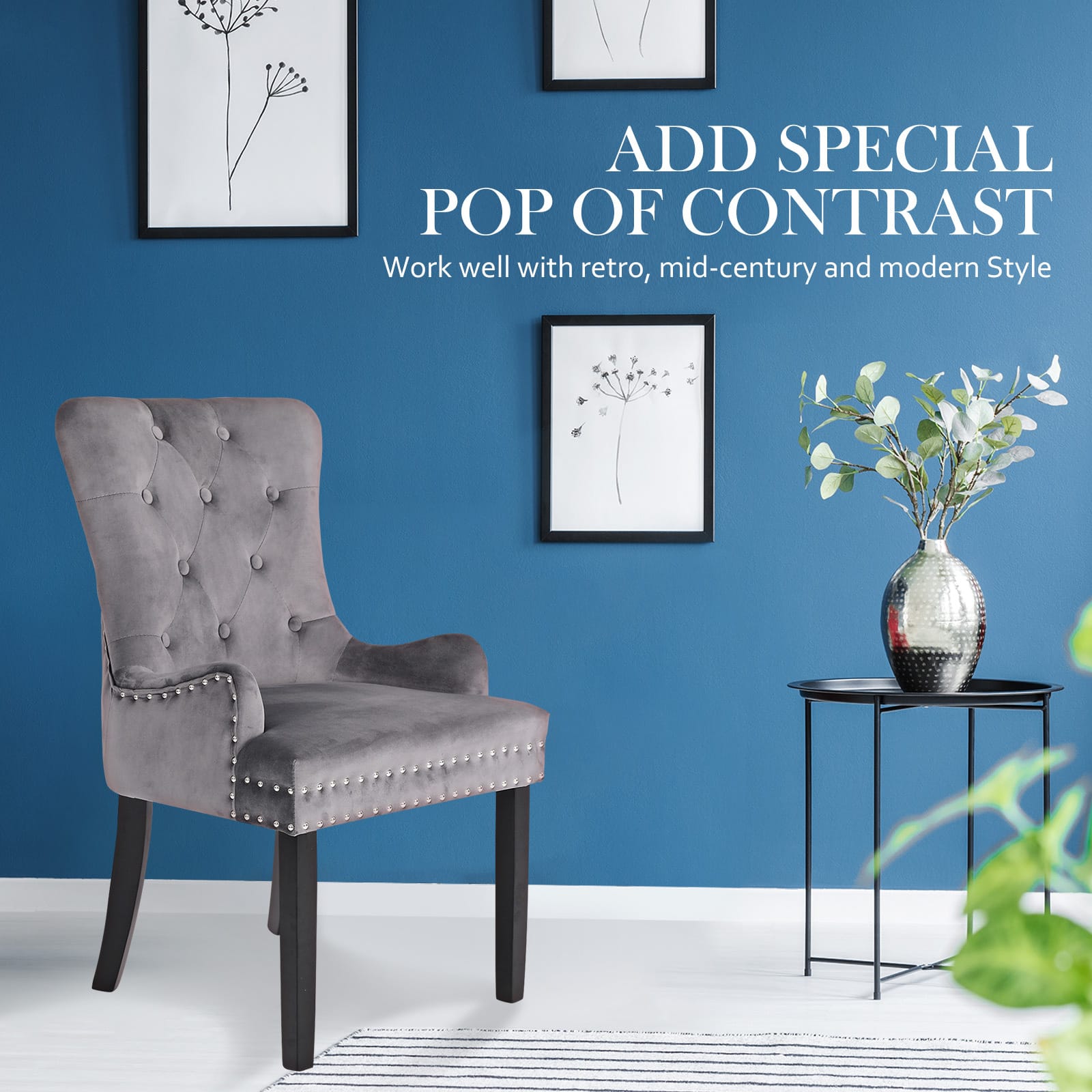 French Provincial Velvet Chair Grey 61x54x93cm