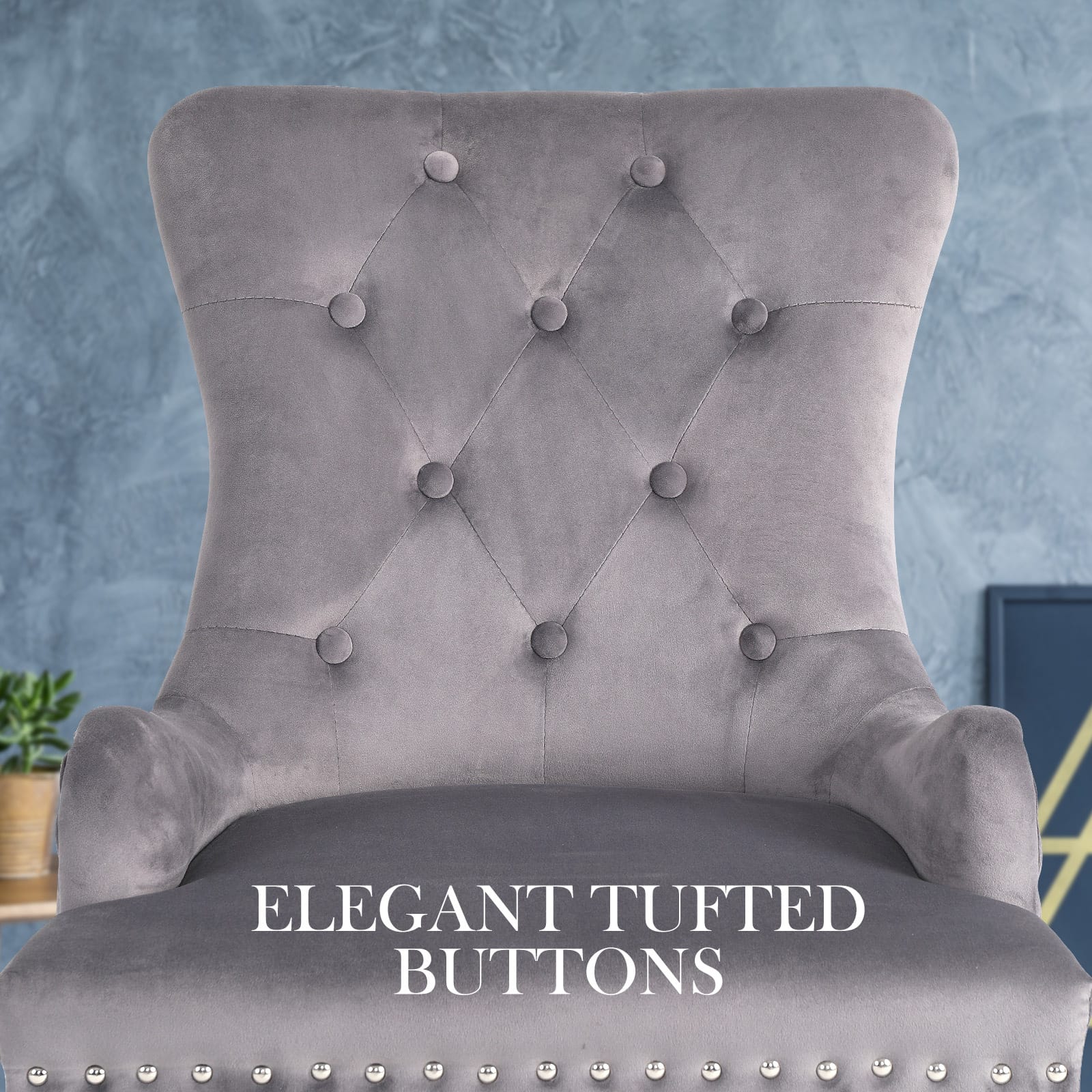 French Provincial Velvet Chair Grey 61x54x93cm