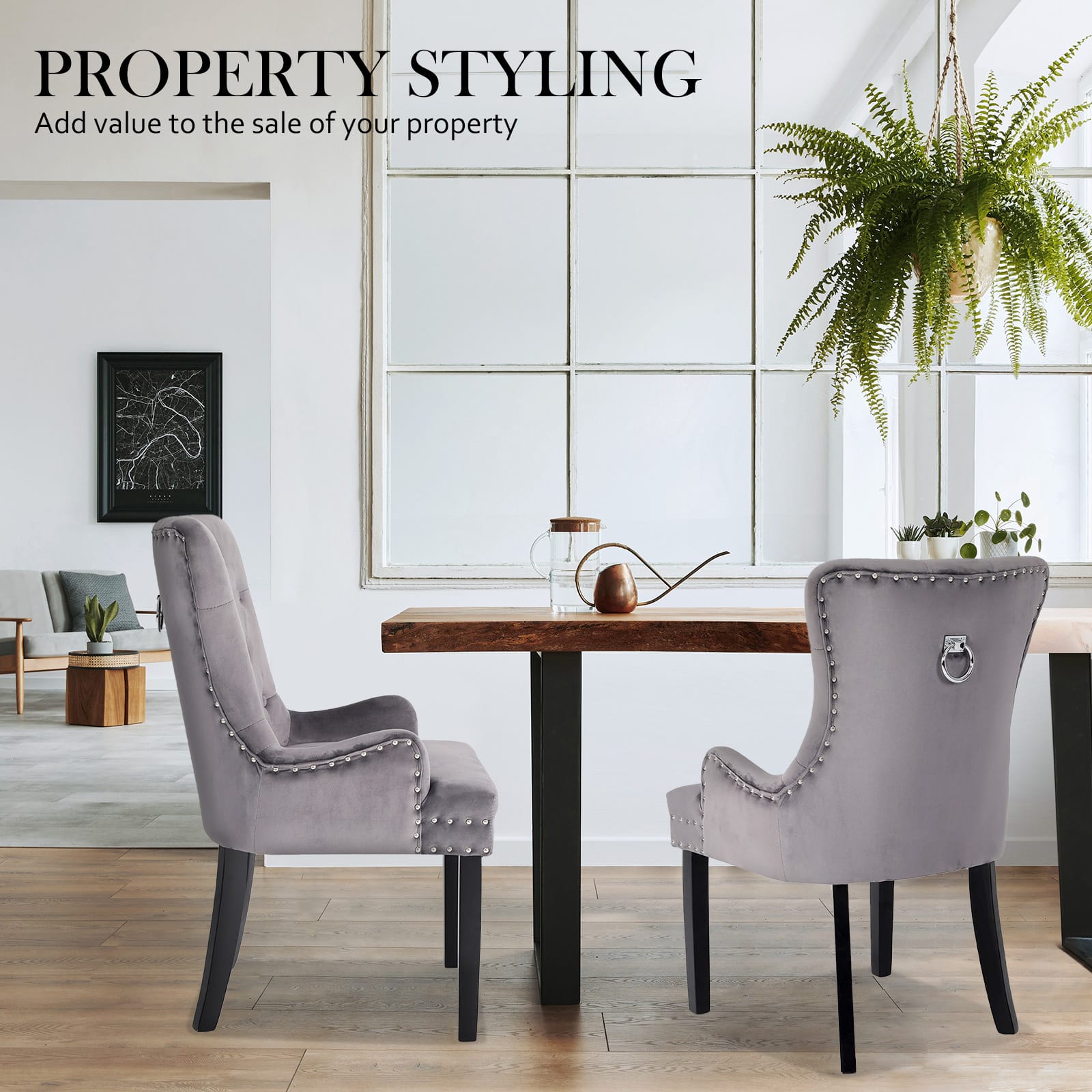 French Provincial Velvet Chair Grey 61x54x93cm