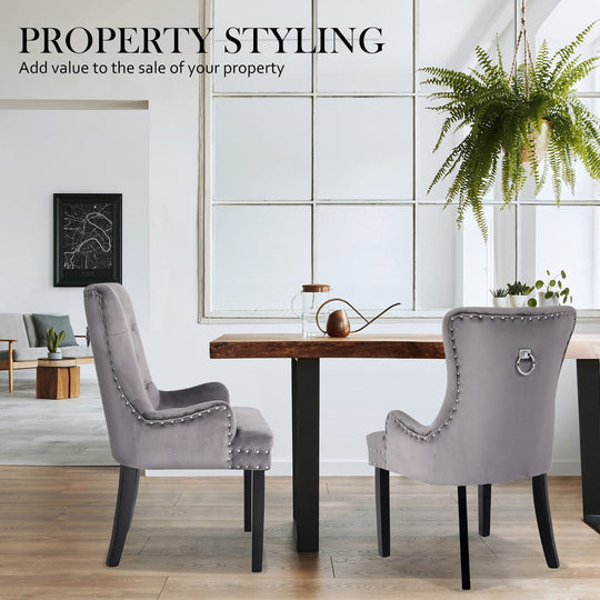 French Provincial Velvet Chair Grey 61x54x93cm
