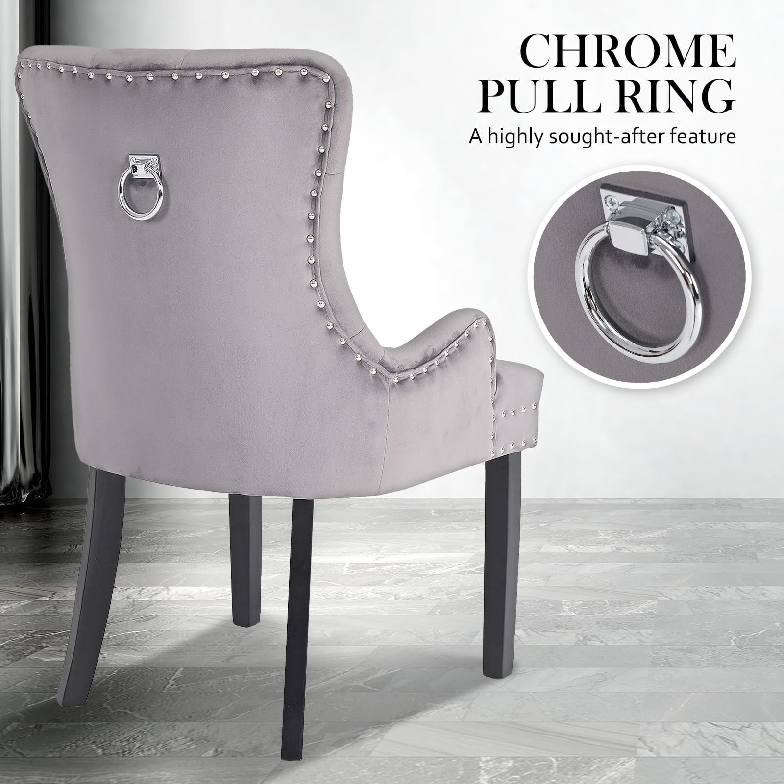 French Provincial Velvet Chair Grey 61x54x93cm