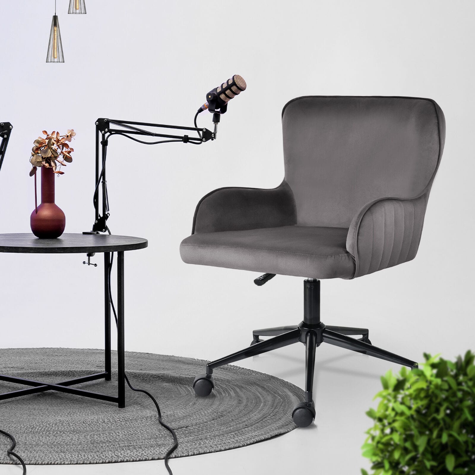 Grey Velvet Office Chair 63x63x86cm