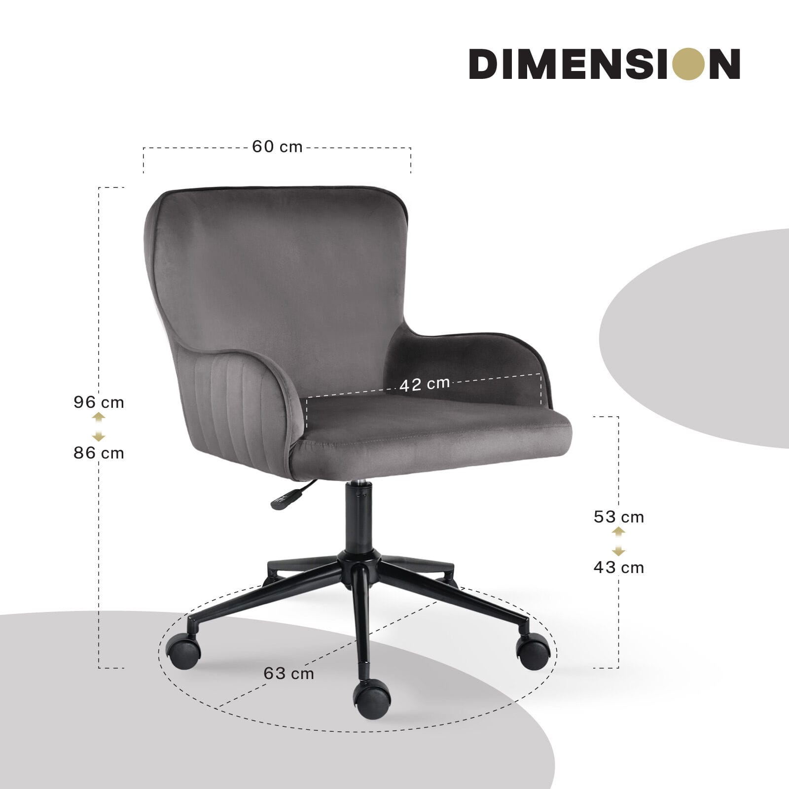 Grey Velvet Office Chair 63x63x86cm