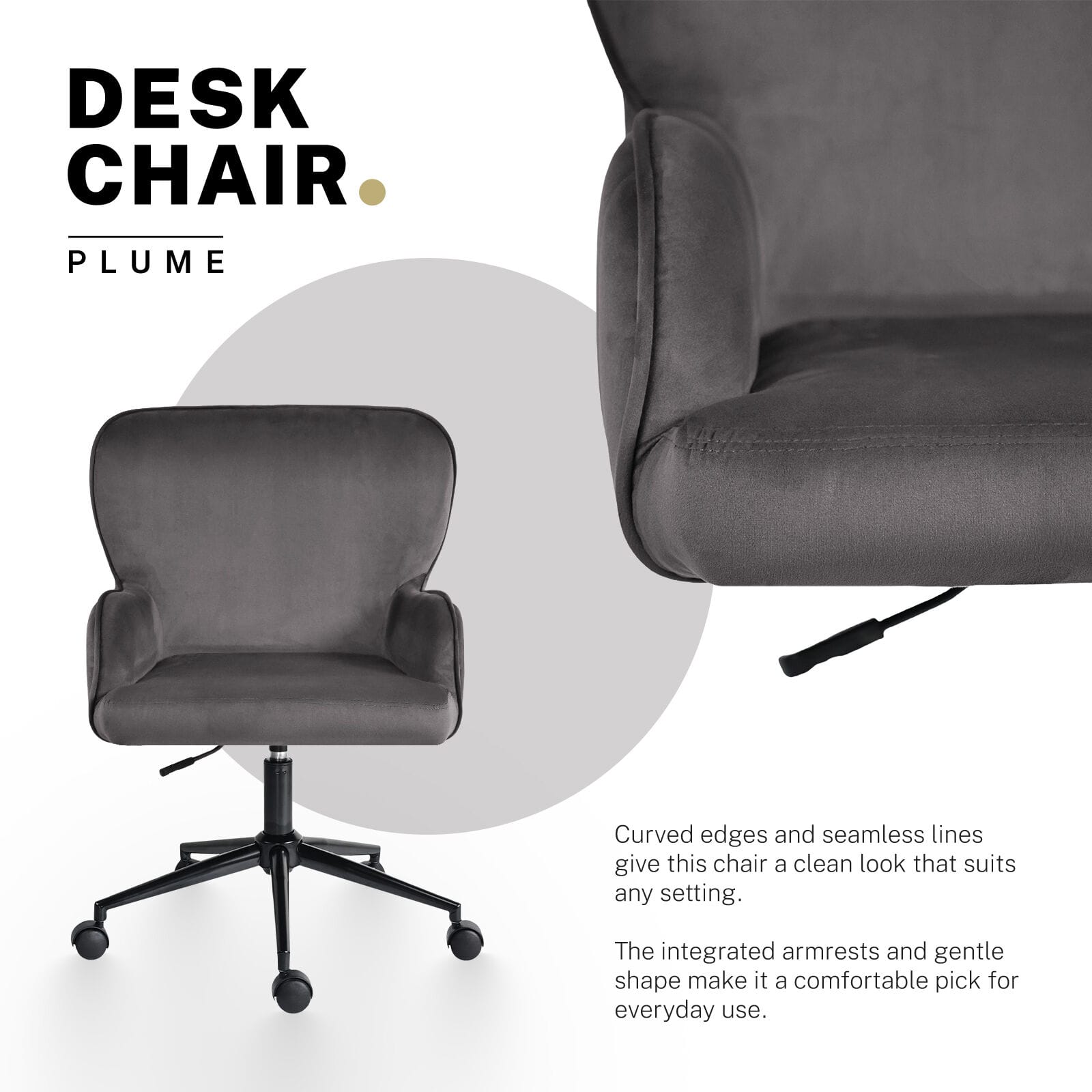 Grey Velvet Office Chair 63x63x86cm