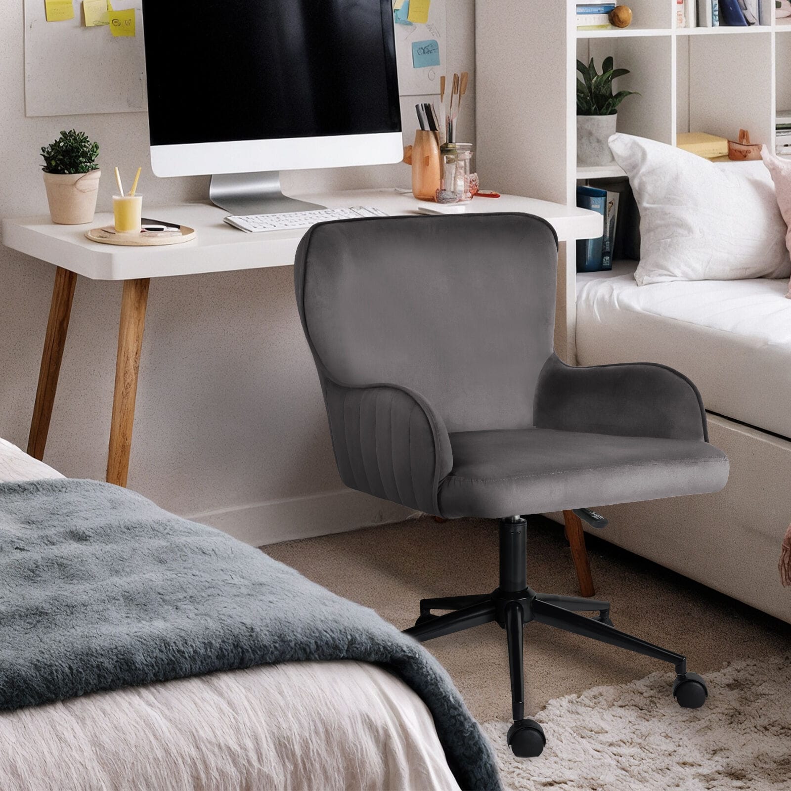 Grey Velvet Office Chair 63x63x86cm