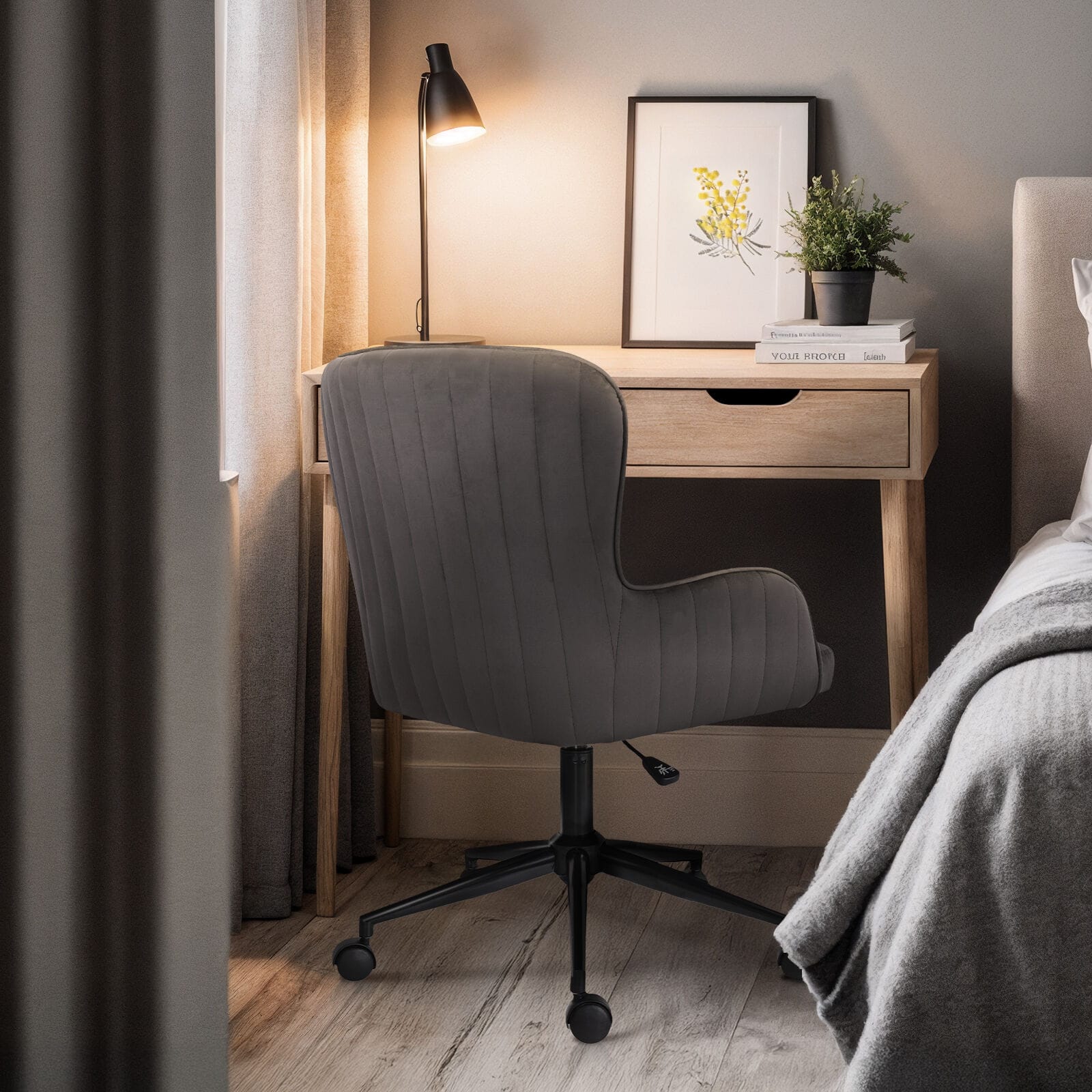 Grey Velvet Office Chair 63x63x86cm