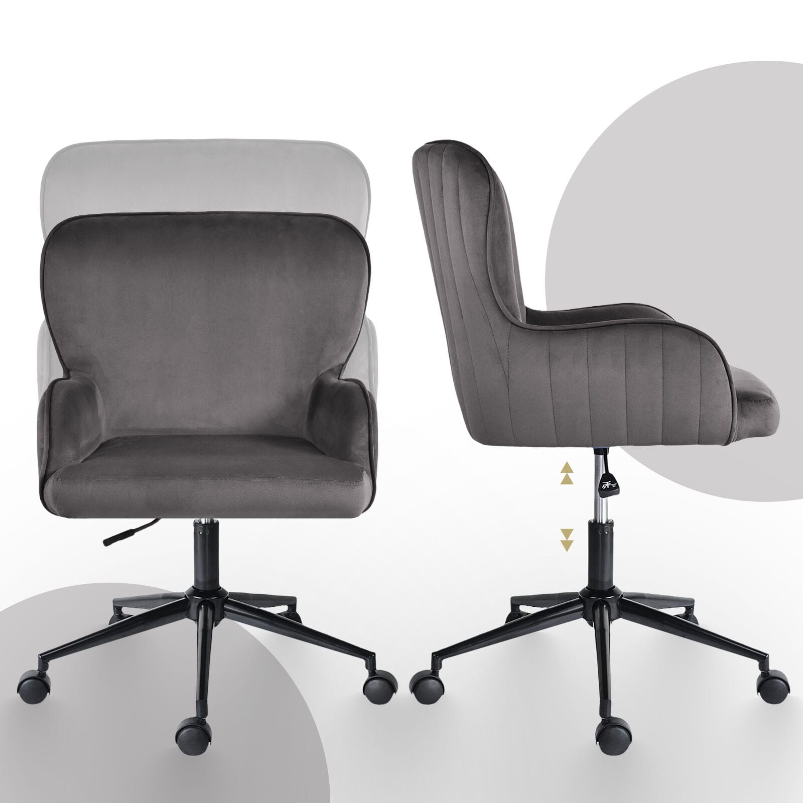 Grey Velvet Office Chair 63x63x86cm