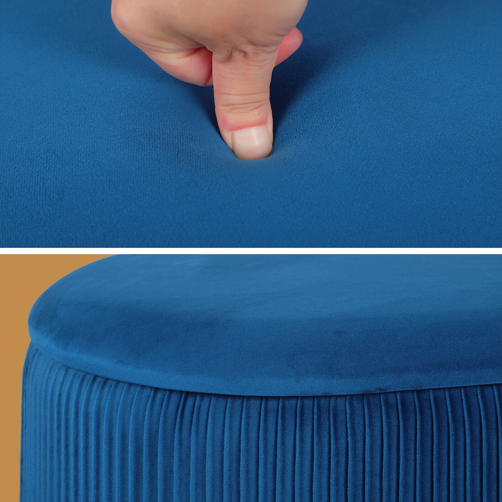 Velvet Storage Ottoman Set Blue 78x40x41.5cm