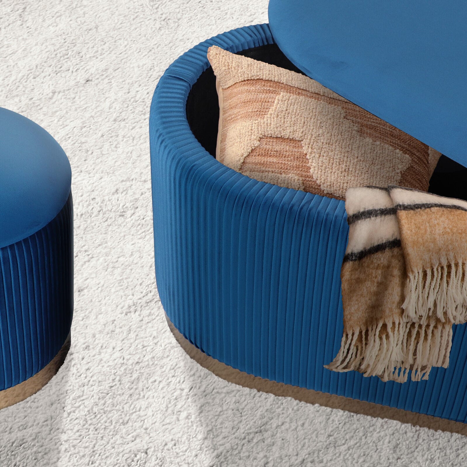 Velvet Storage Ottoman Set Blue 78x40x41.5cm