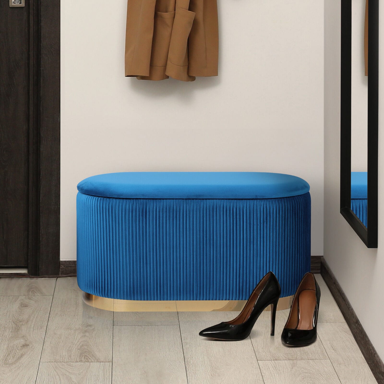Velvet Storage Ottoman Set Blue 78x40x41.5cm