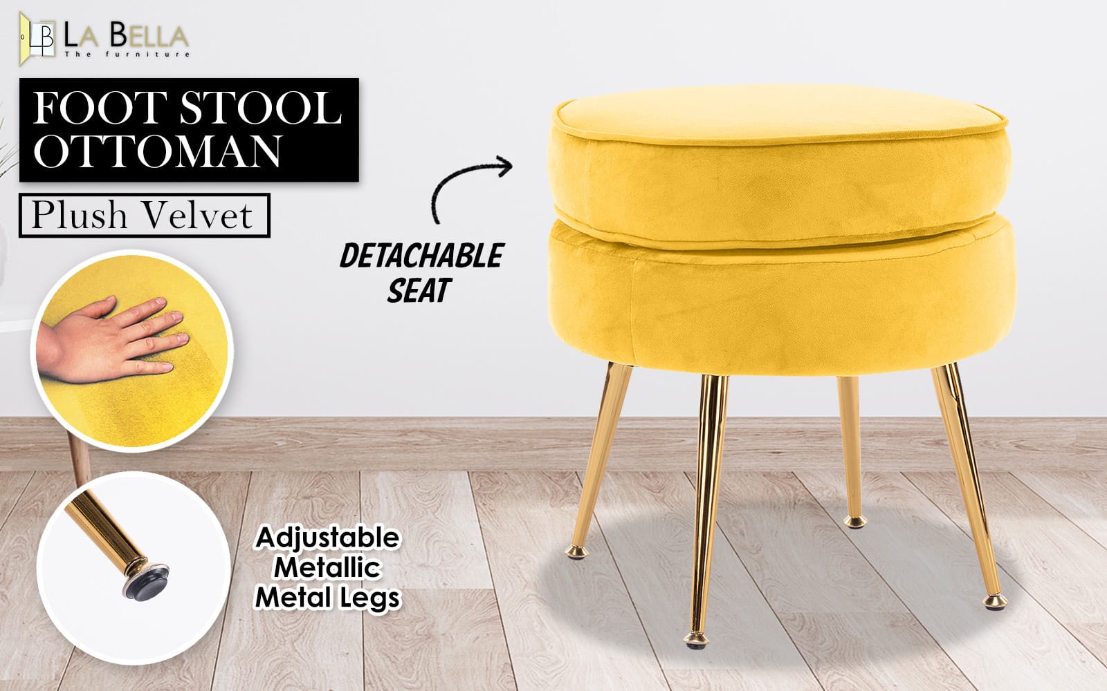 Yellow stool 41x41x41cm, rear view