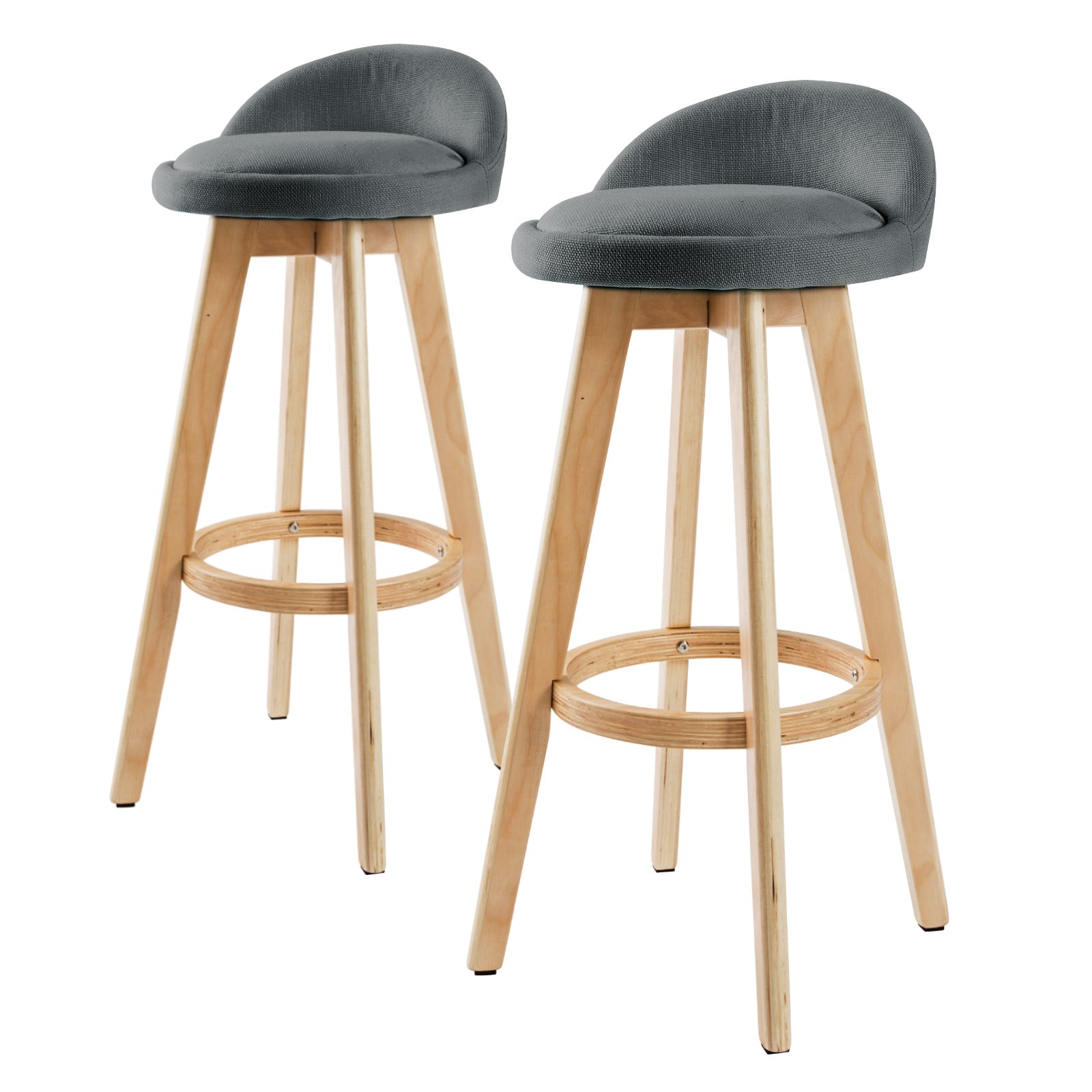 2X Wooden Bar Stool Dining Chair Fabric LEILA 72cm GREY | Wooden finish