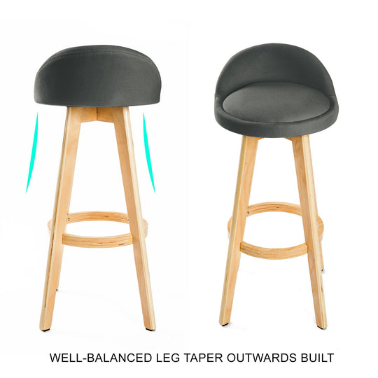 2X Wooden Bar Stool Dining Chair Fabric LEILA 72cm GREY - Table & Bar Stools