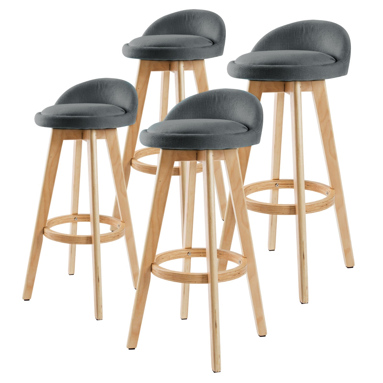 4X Wooden Bar Stool Dining Chair Fabric LEILA 72cm GREY | Wooden finish