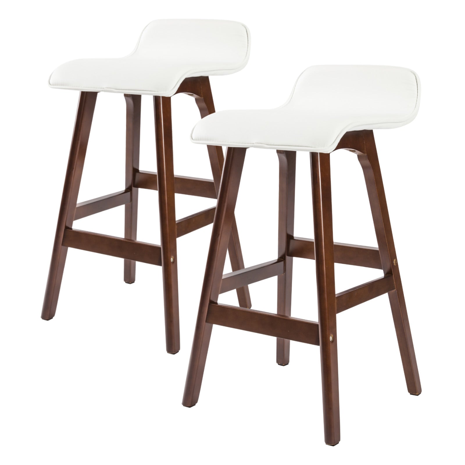 2X Wooden Bar Stool Dining Chair Leather SOPHIA 65cm WHITE BROWN | Wooden finish