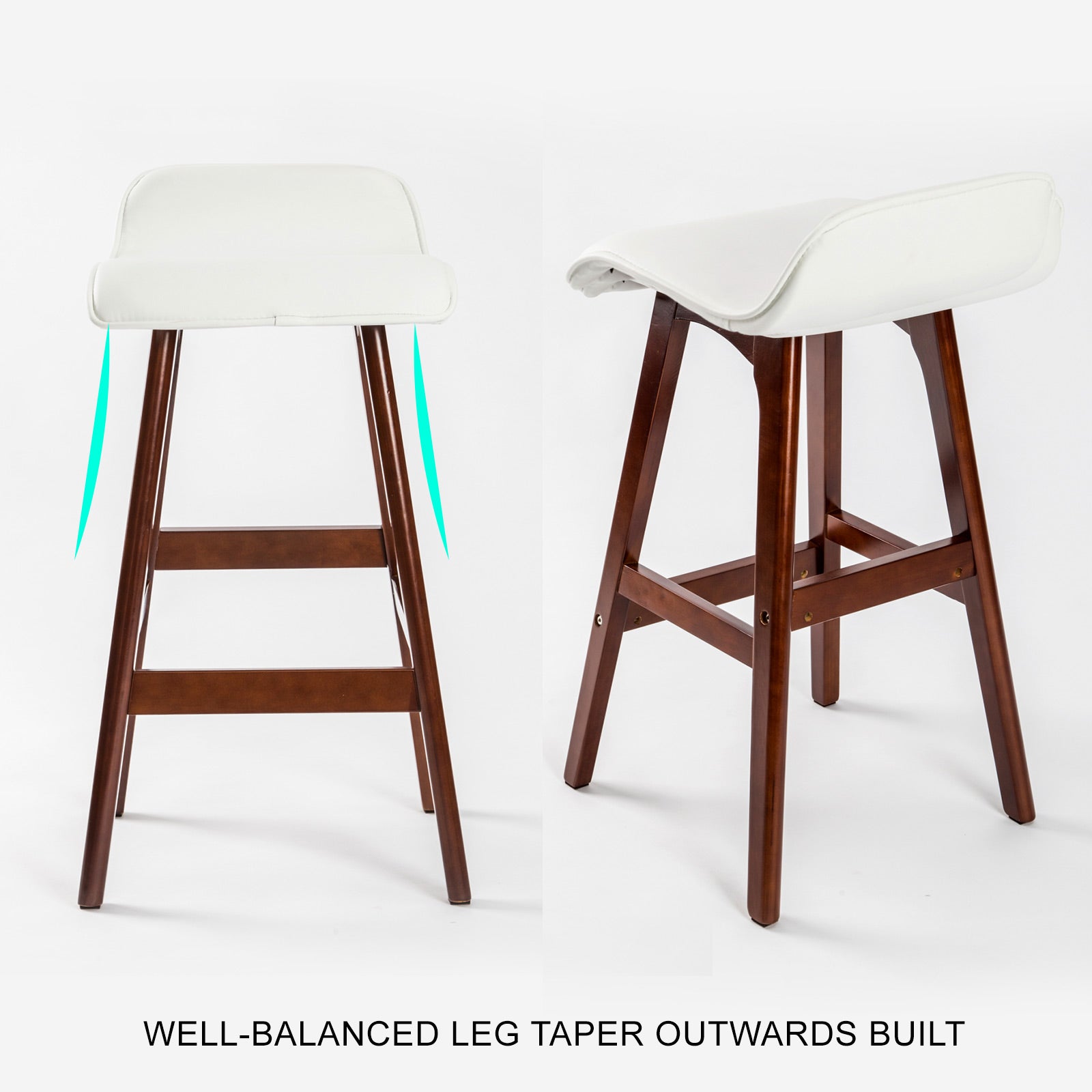 2X Wooden Bar Stool Dining Chair Leather SOPHIA 65cm WHITE BROWN - Table & Bar Stools