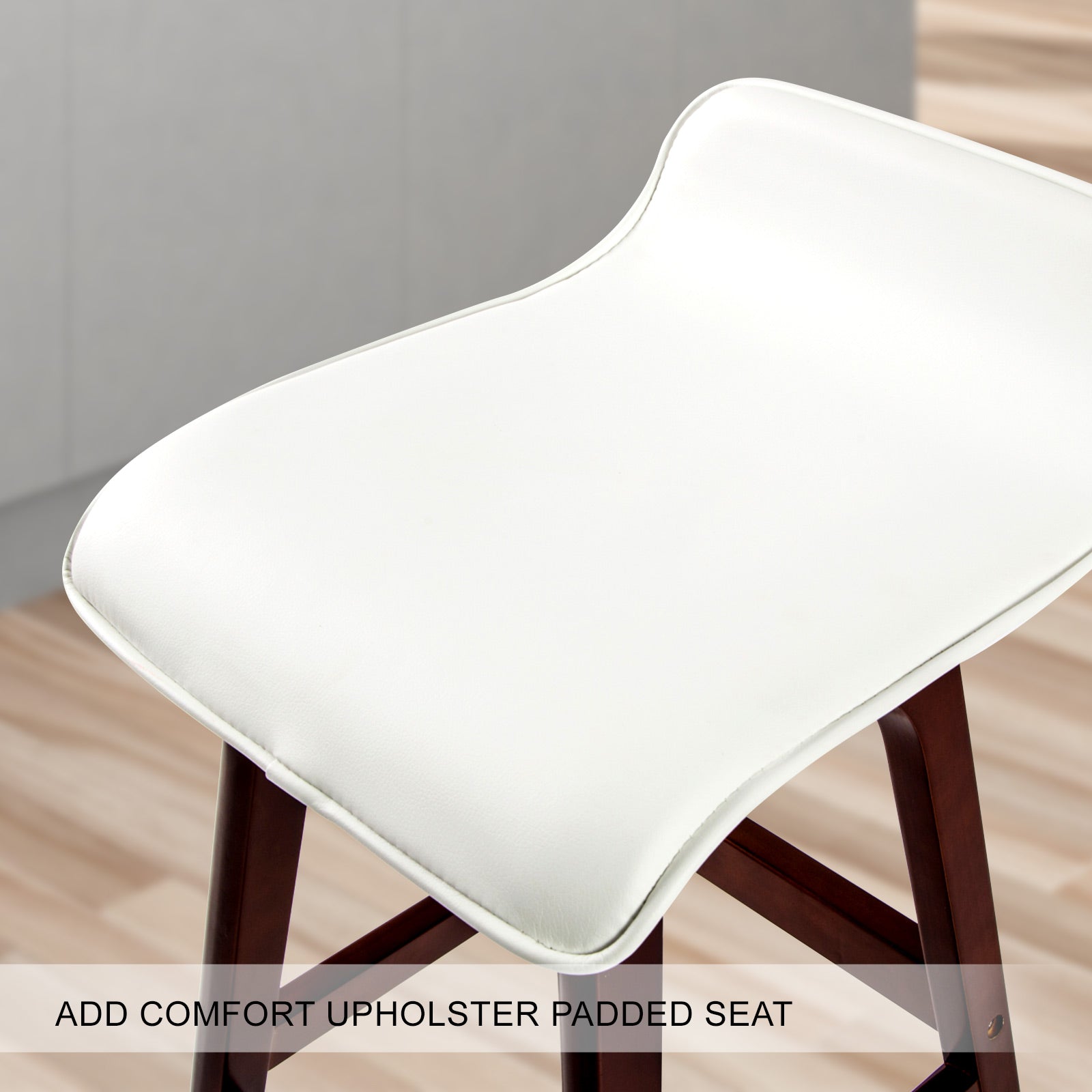 White colour - 2X Wooden Bar Stool Dining Chair Leather SOPHIA 65cm WHITE BROWN