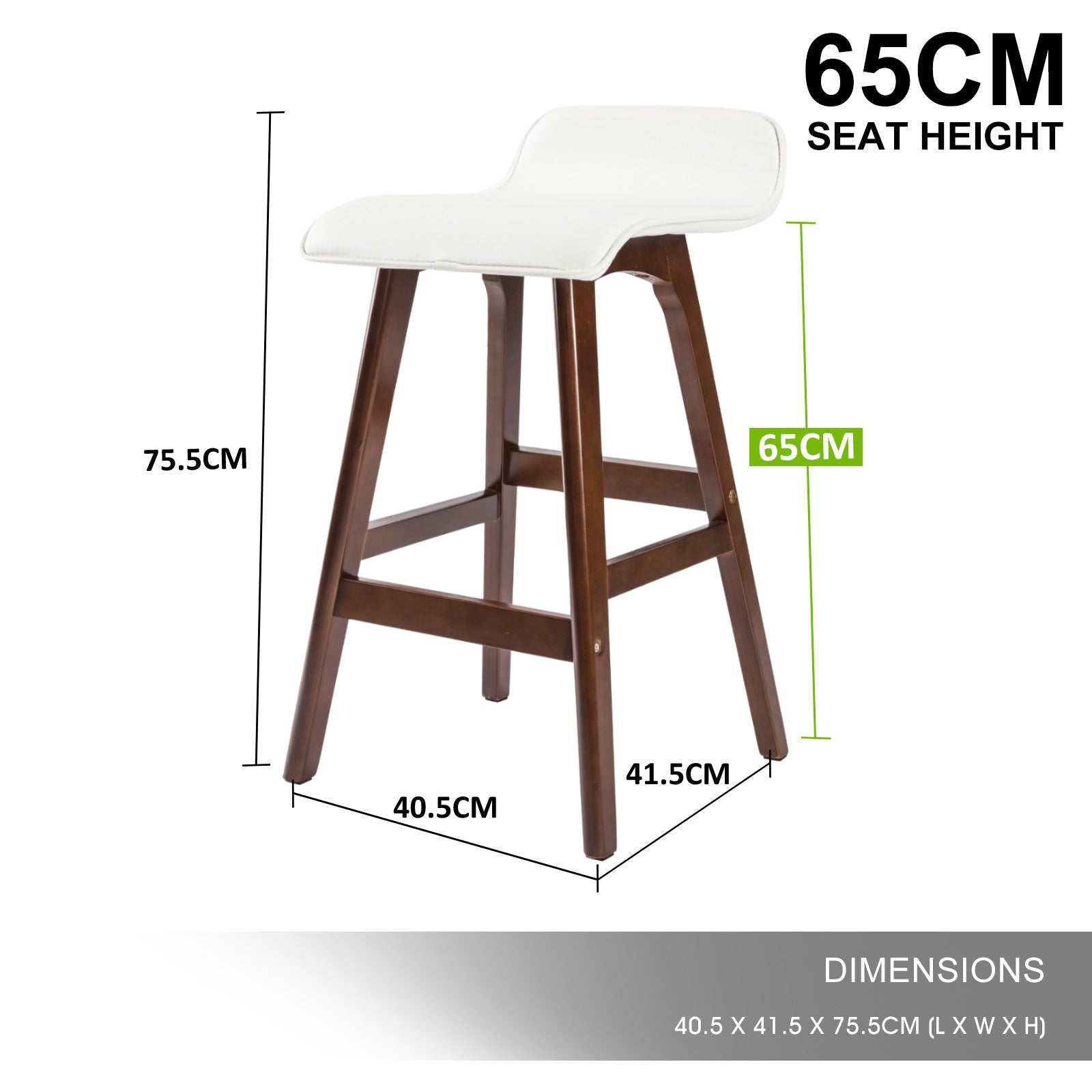 2X Wooden Bar Stool Dining Chair Leather SOPHIA 65cm WHITE BROWN | 65Cm