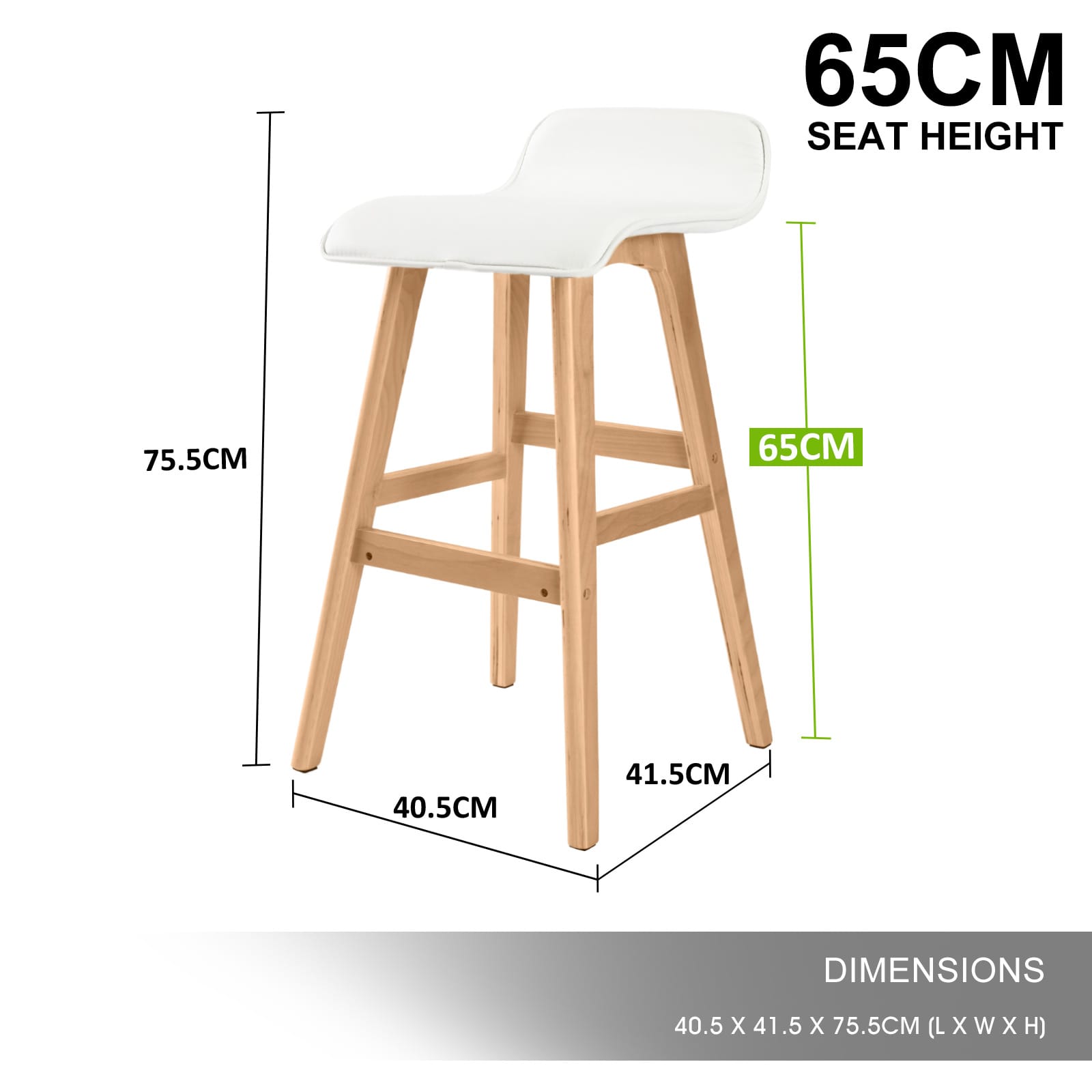 White Bar Stool Chair 40.5x41.5x75.5cm