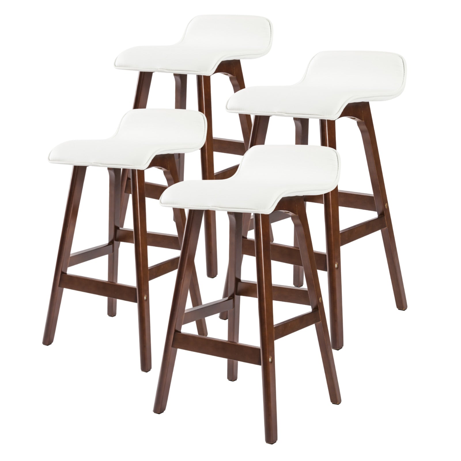 4X Wooden Bar Stool Dining Chair Leather SOPHIA 65cm WHITE BROWN | Wooden finish