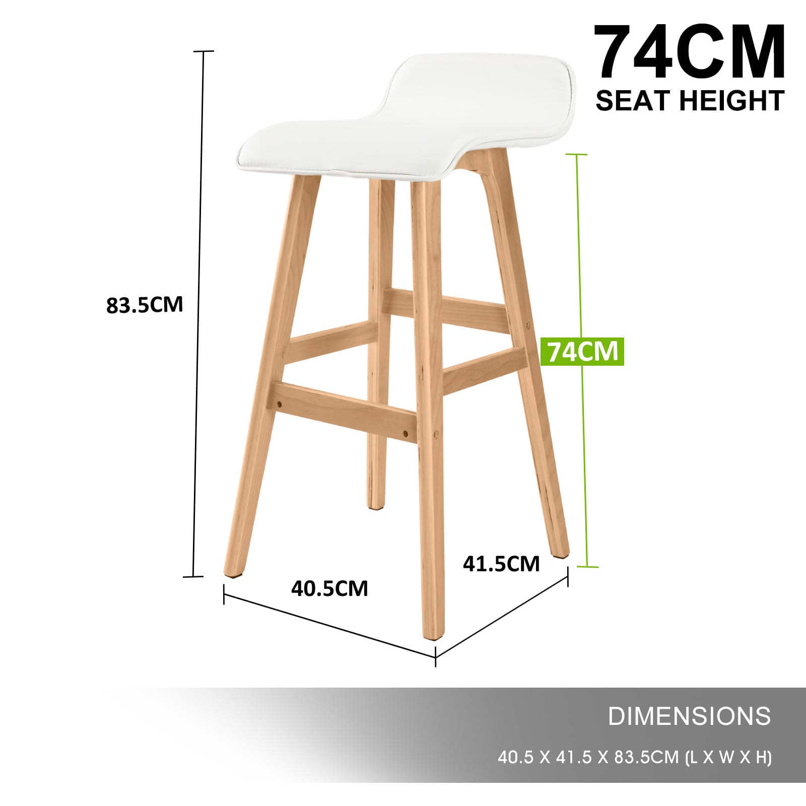 White Bar Stool Leather 40.5x41.5x83.5cm