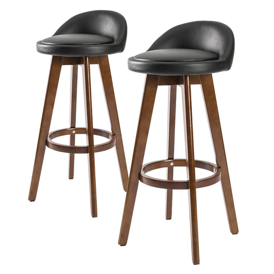 2X Wooden Bar Stool Dining Chair Leather LEILA 72cm BLACK BROWN | Wooden finish