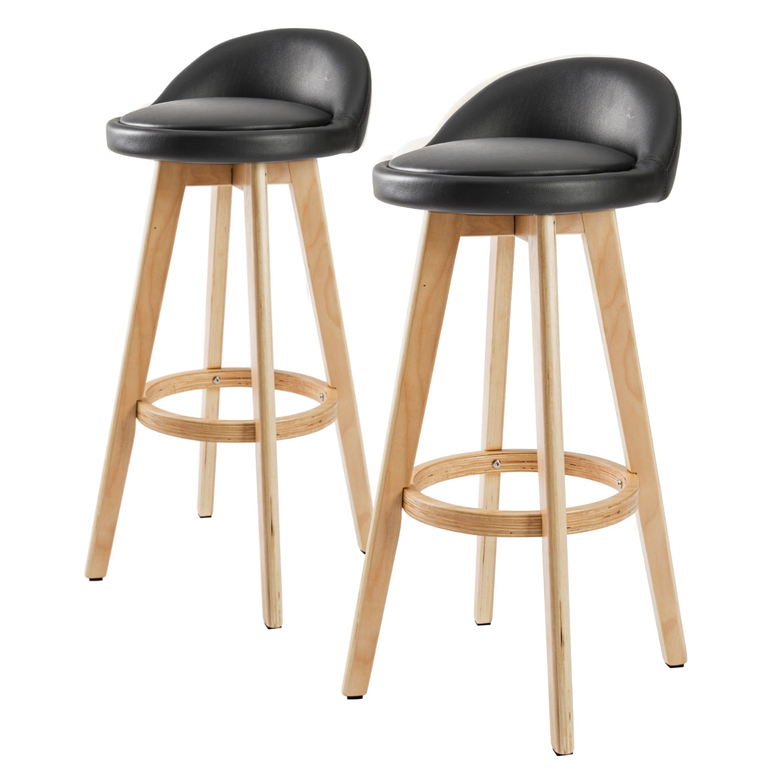 2X Wooden Bar Stool Dining Chair Leather LEILA 72cm BLACK | Wooden finish