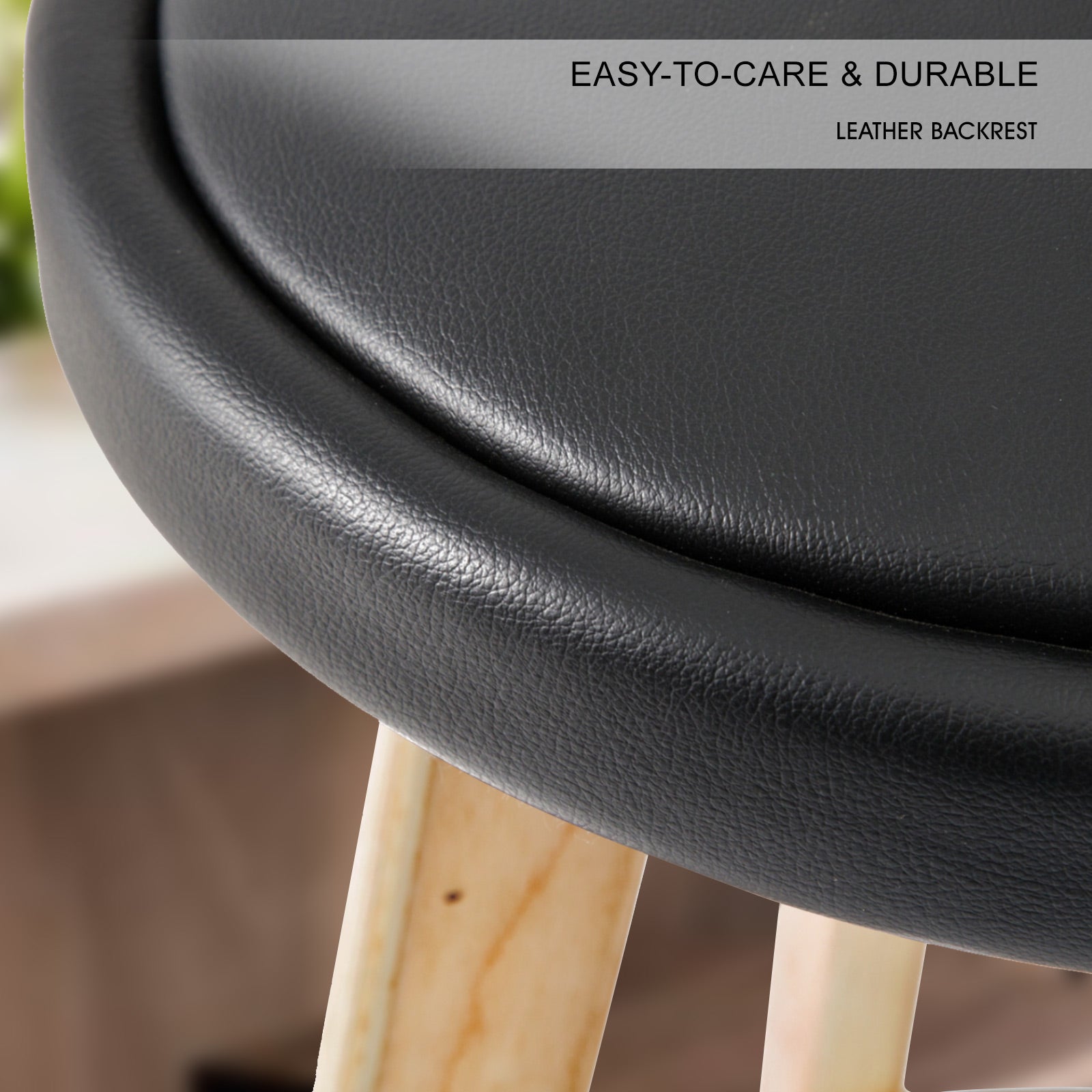 Wooden finish - 2X Wooden Bar Stool Dining Chair Leather LEILA 72cm BLACK