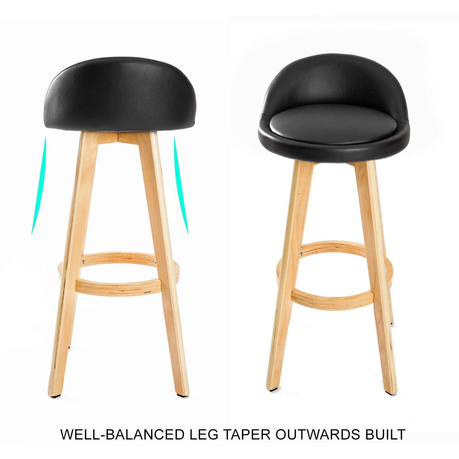 Bar Stool Leather Black 35x35x82cm