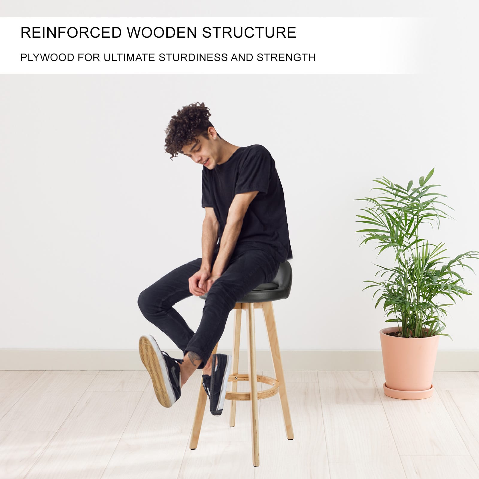 Bar Stool Leather Black 35x35x82cm