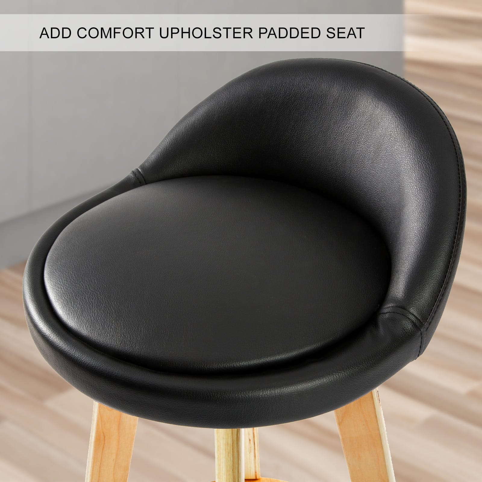 Bar Stool Leather Black 35x35x82cm