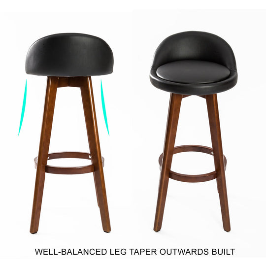 4X Wooden Bar Stool Dining Chair Leather LEILA 72cm BLACK BROWN - Table & Bar Stools