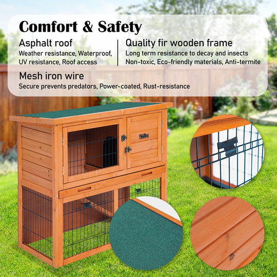 Rabbit Hutch Chicken Coop 92 x 45 x 82cm 2 Storey Cage Run Aria - Wooden Guinea Pig