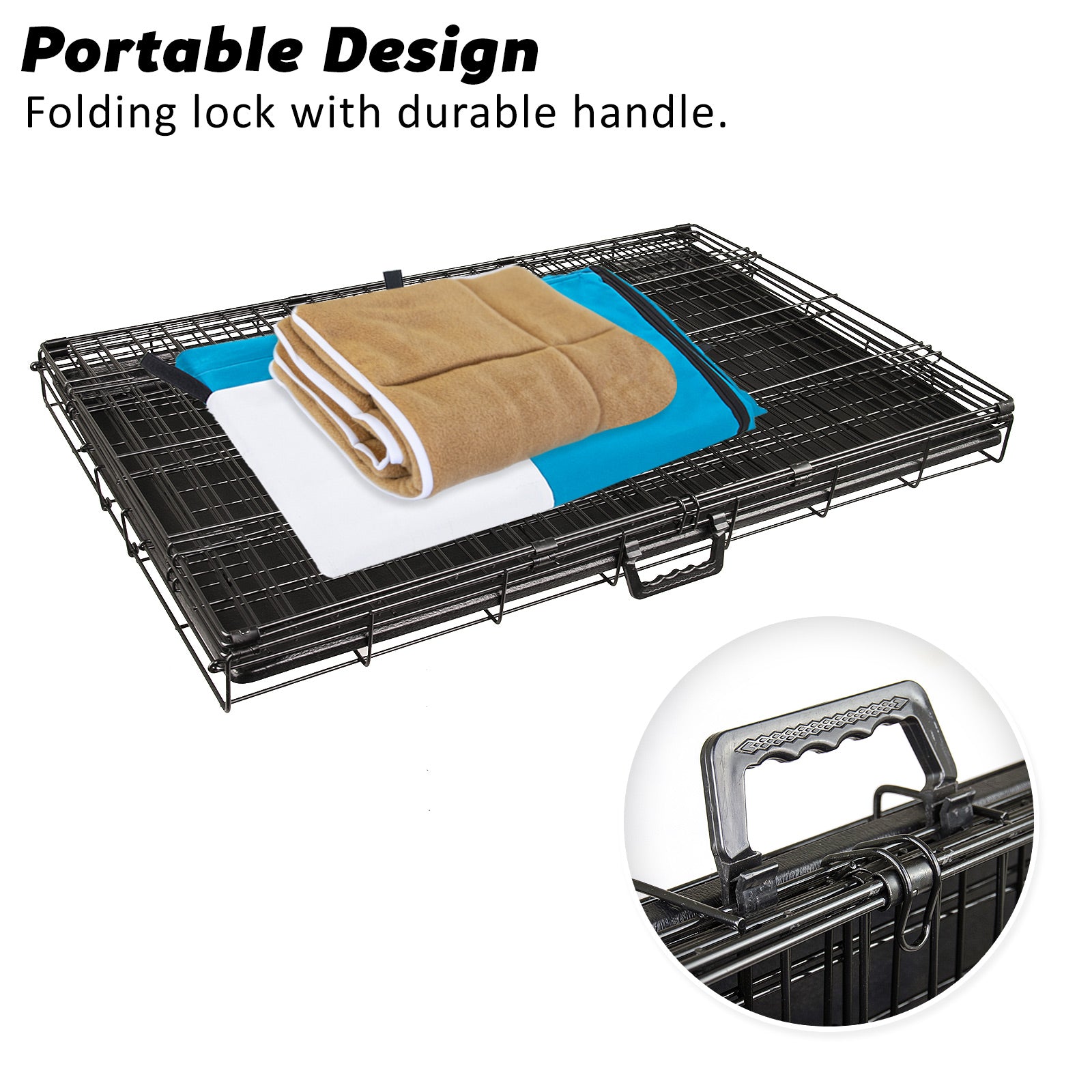 Blue Dog Crate 36in with Tray & Cushion Mat Combo