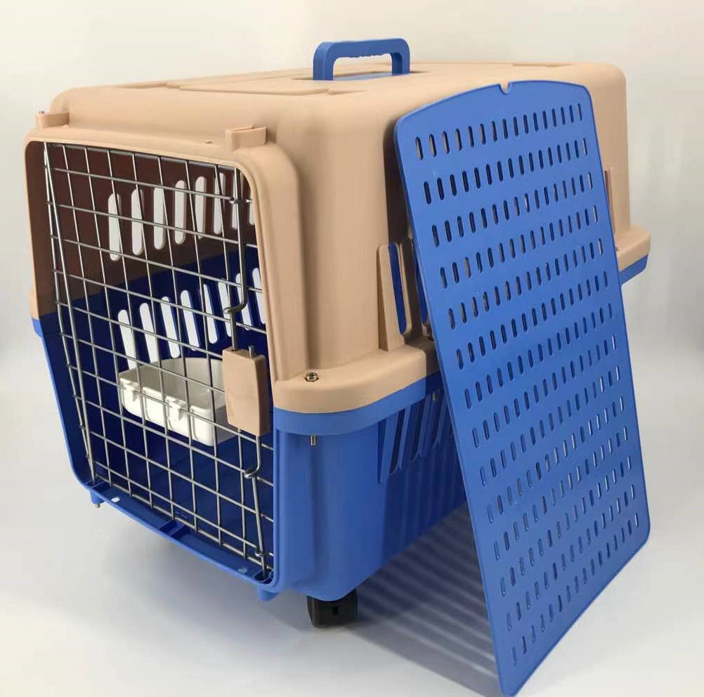 Blue Large Pet Carrier Cage With Tray & Wheel