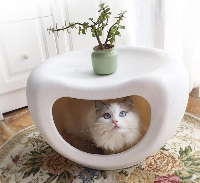 Cat Kitten Bed Cave Small Dog House Kennel Plastic Pet Pod Bedding Igloo White