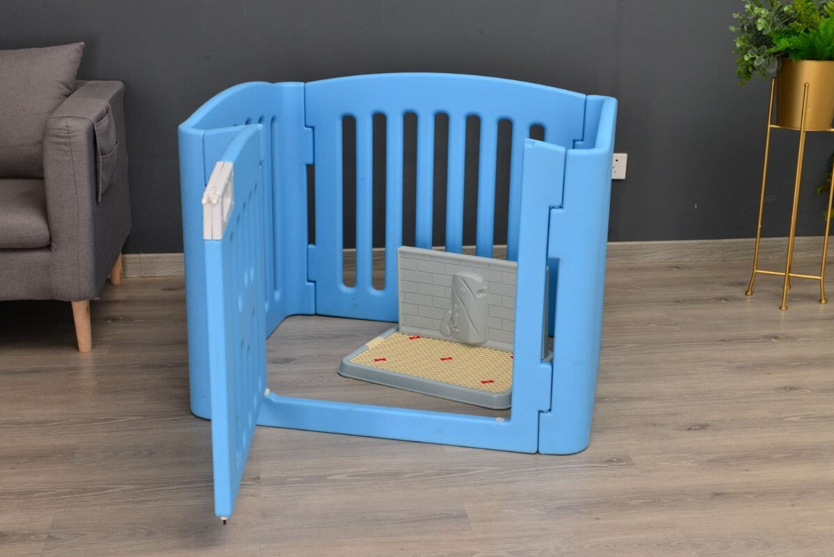 Blue 4-Panel Plastic Pet Pen: Foldable Dog Fence Enclosure with Gate