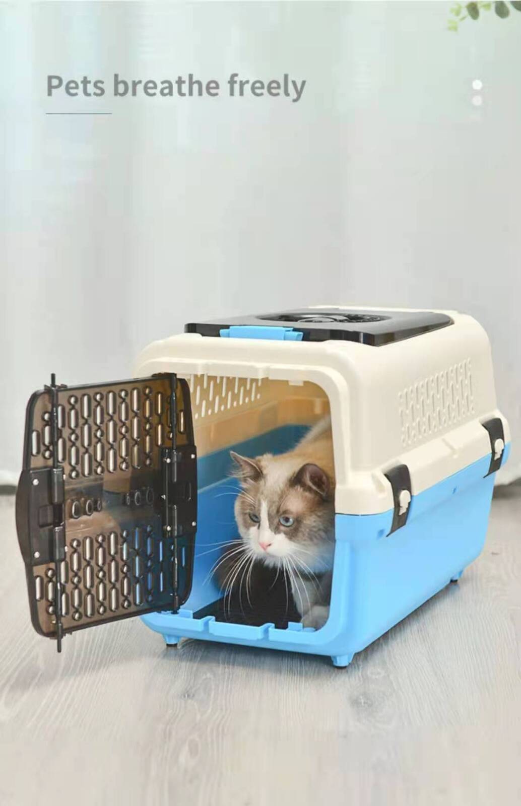 Blue Collapsible Pet Carrier with Tray and Window - Portable Travel Cage for Dogs, Cats, and Rabbits