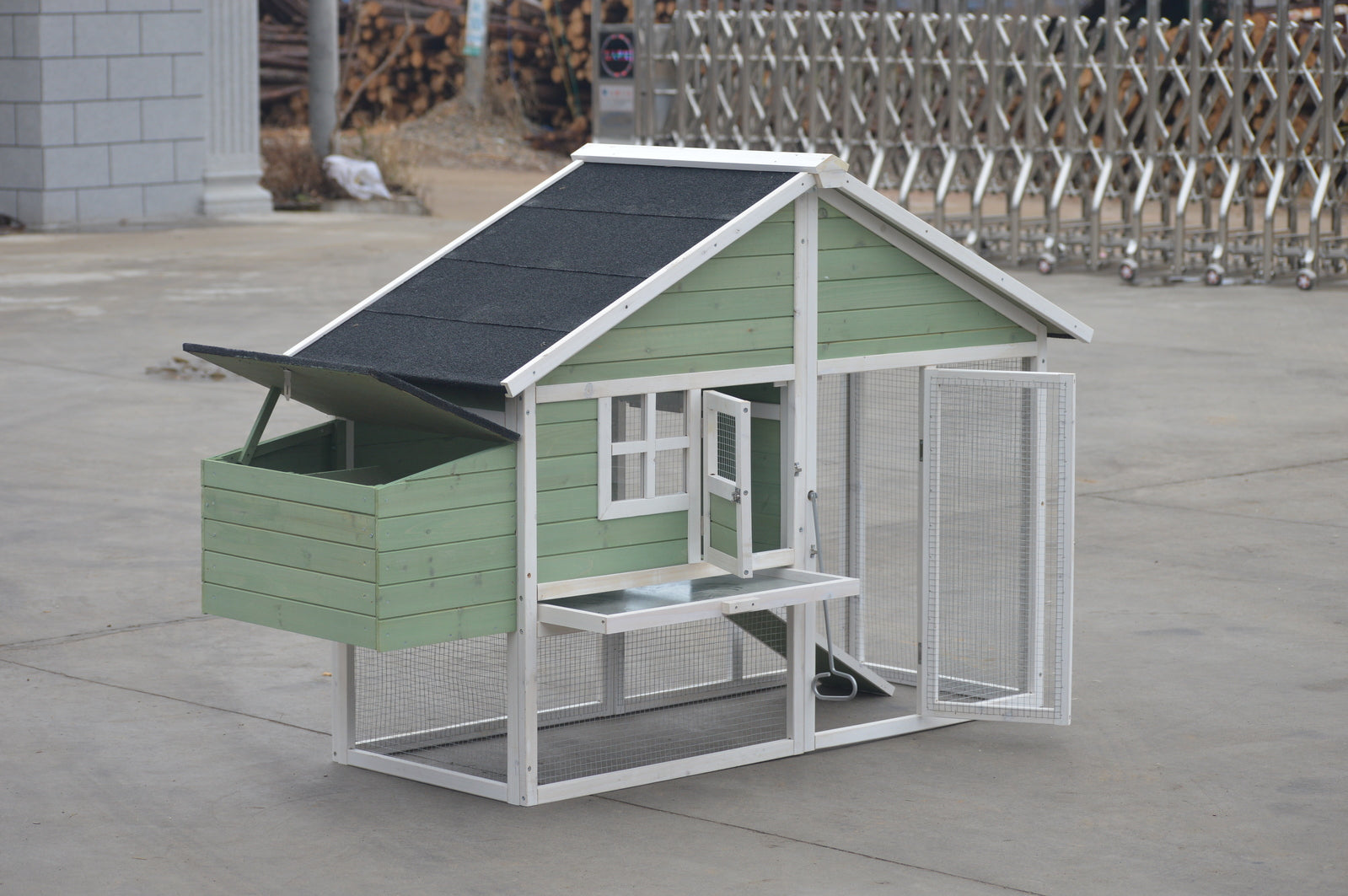 Multi-Purpose Outdoor Animal Habitat: Green Chicken Coop, Rabbit Hutch, Ferret & Cat Cage