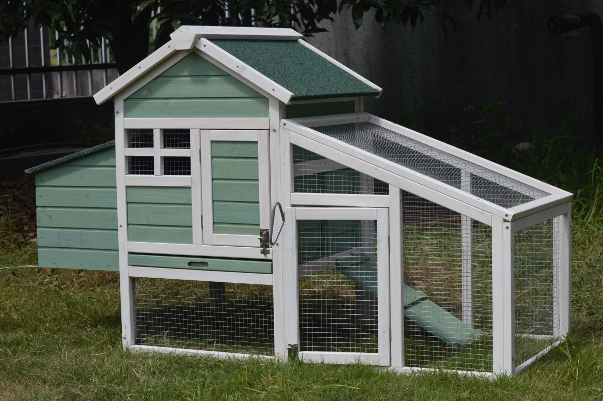 Green Small Chicken Coop With Nesting Box For 2 Chickens / Rabbit Hutch