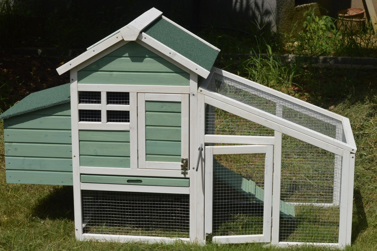 Green Small Chicken Coop With Nesting Box For 2 Chickens / Rabbit Hutch