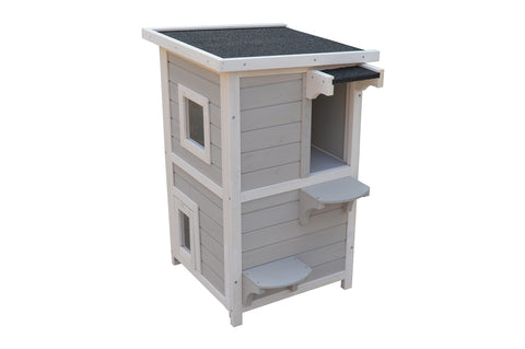 2 Story Cat Shelter Condo with Escape Door Rainproof Kitty House