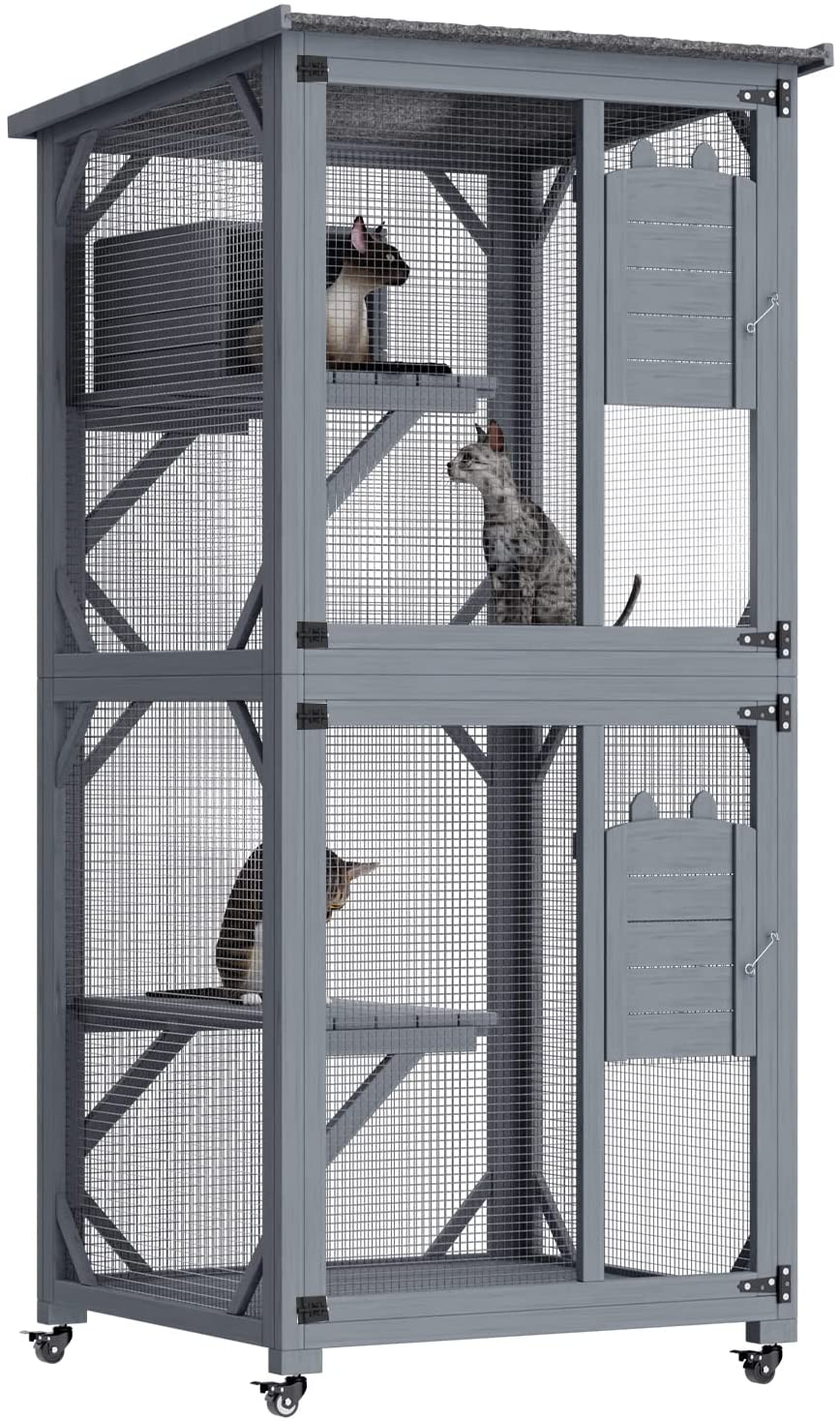 Pet Cat Shelter Condo With Escape Door Wooden Kitten Cage House