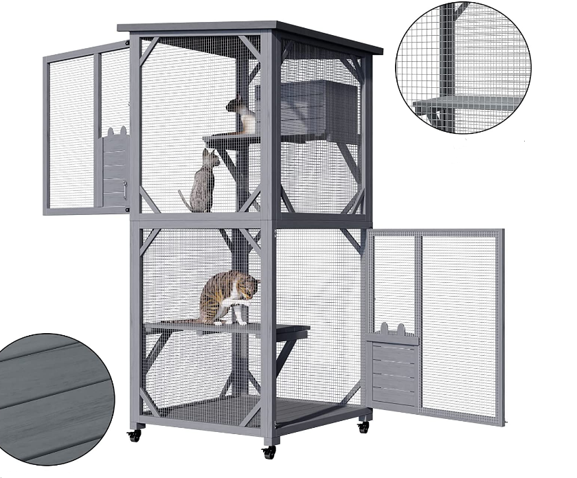 Pet Cat Shelter Condo With Escape Door Wooden Kitten Cage House