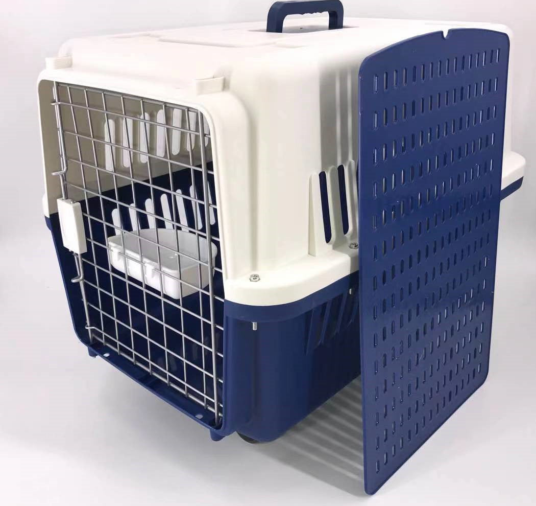 Navy 3Xl Pet Carrier Cage With Tray & Wheels